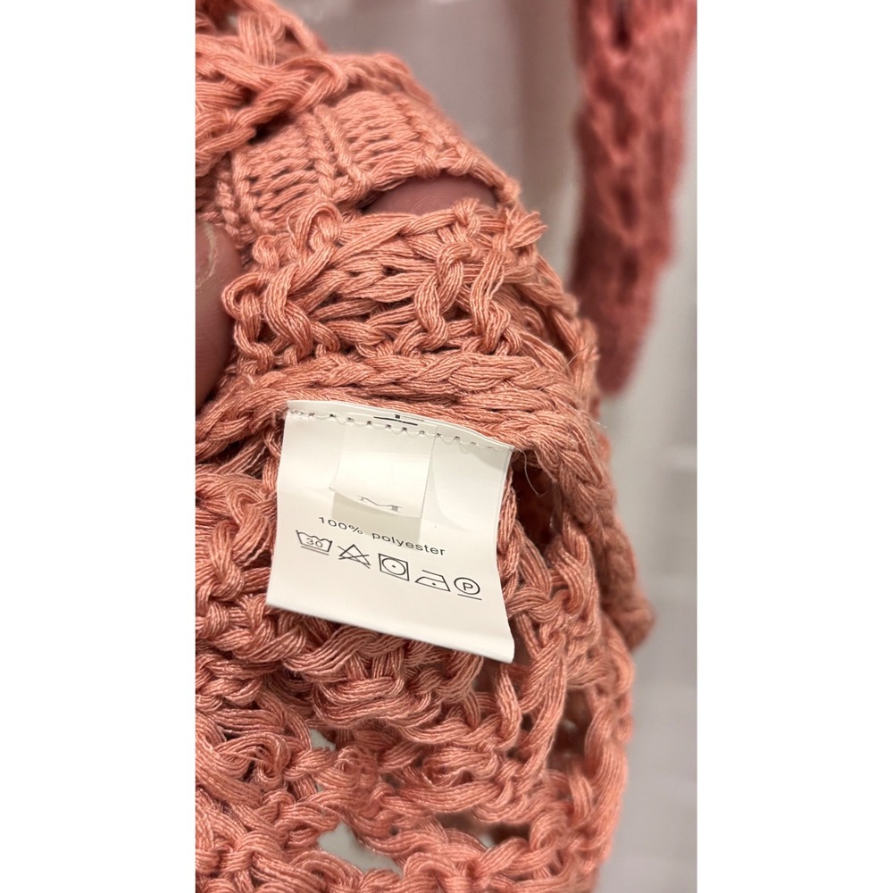Unbranded Dusty Rose Pink Open Knit Crochet V-Neck Sweater Women's Size M Boho - Picture 5 of 5